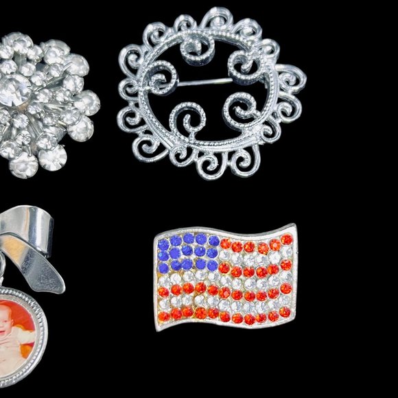 Lot of 6 Vintage Silver Tone Brooches - Picture 4 of 5